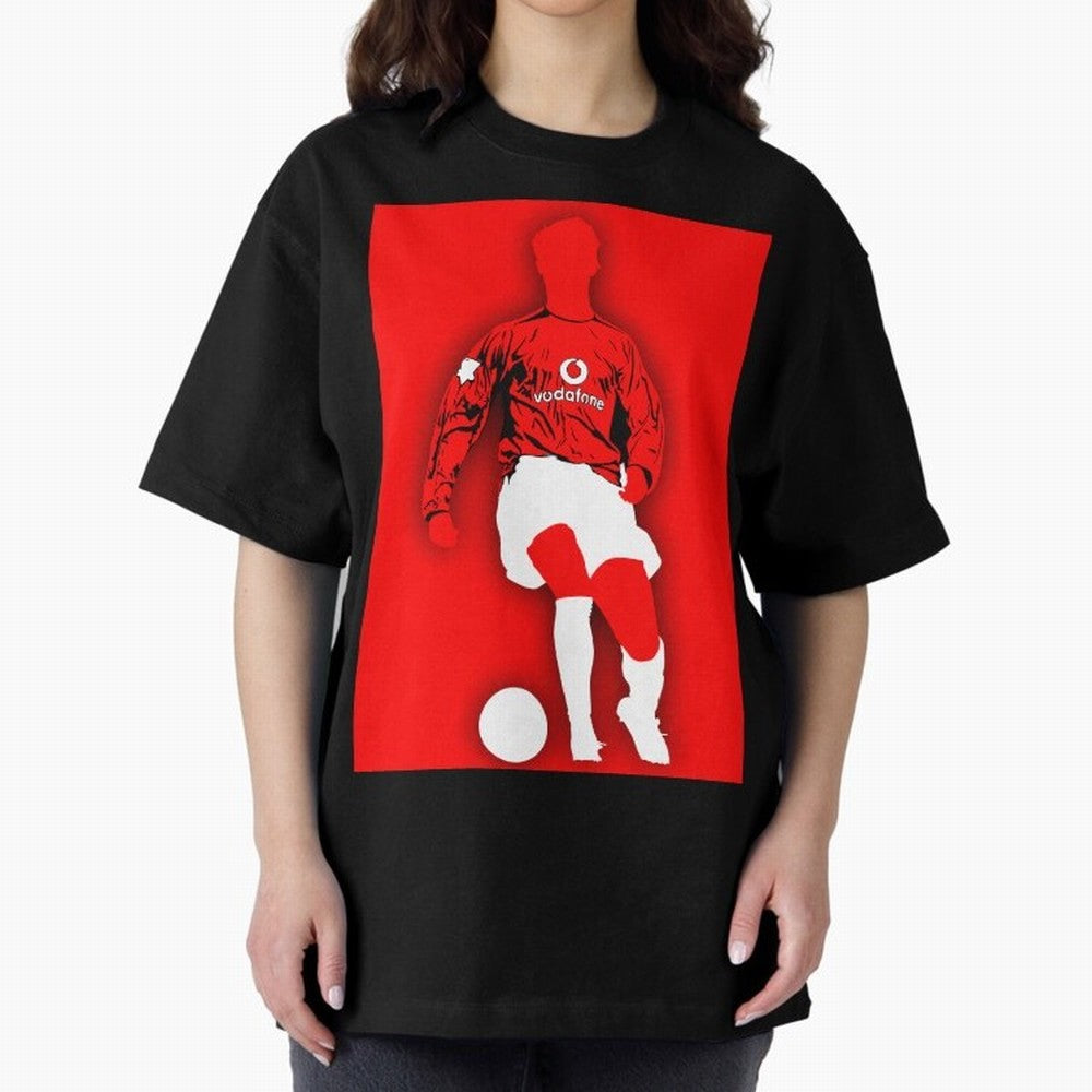 Cristiano Ronaldo Manchester United Silhouette ¨C Legendary Red Devil Artwork by GrizzlyGFX Oversized T-Shirt Celebrate Global Passion for the FIFA World Cup 2026 Group Stage Journey through CR7 and Messi Highlights, France and Portugal Pride,
