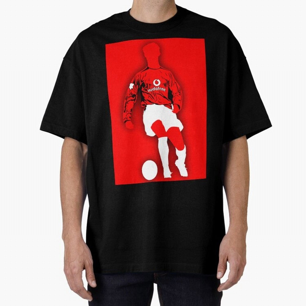 Cristiano Ronaldo Manchester United Silhouette ¨C Legendary Red Devil Artwork by GrizzlyGFX Oversized T-Shirt Celebrate Global Passion for the FIFA World Cup 2026 Group Stage Journey through CR7 and Messi Highlights, France and Portugal Pride,