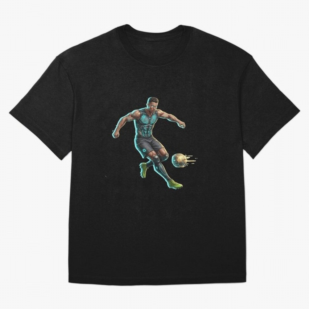 Cyberpunk Cristiano Ronaldo: Futuristic CR7 Kicking Glowing Soccer Ball Fan Art Oversized T-Shirt Represent the Passion of Match Day Hype around FIFA World Cup 2026 USA Canada Mexico, Messi, Argentina, Tournament Hype, Historic Matchups, Family