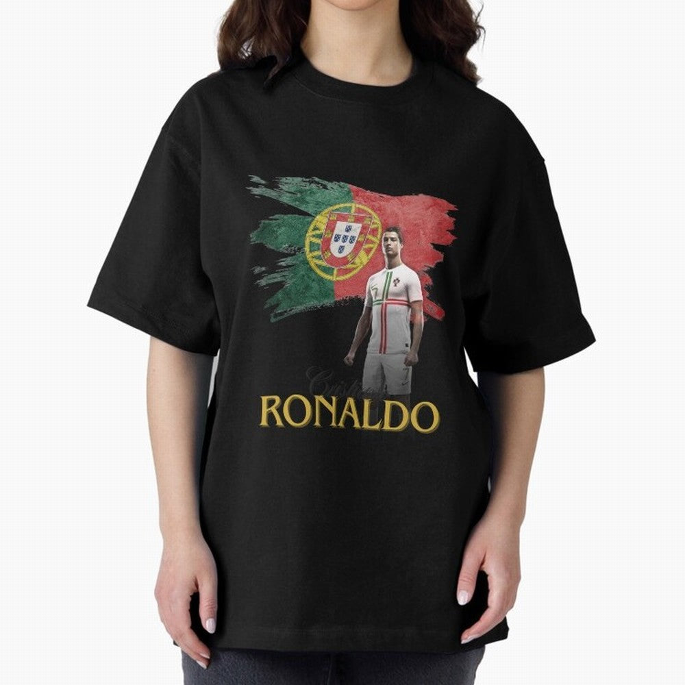 Cristiano Ronaldo - Portugal Flag Tribute (SIUUU!) Oversized T-Shirt Show Championship Spirit for FIFA World Cup 2026 Capturing Haaland and Mbappe, Spain and Netherlands Energy, Football Festival Excitement, Trophy Ambitions, Country Rivalries and
