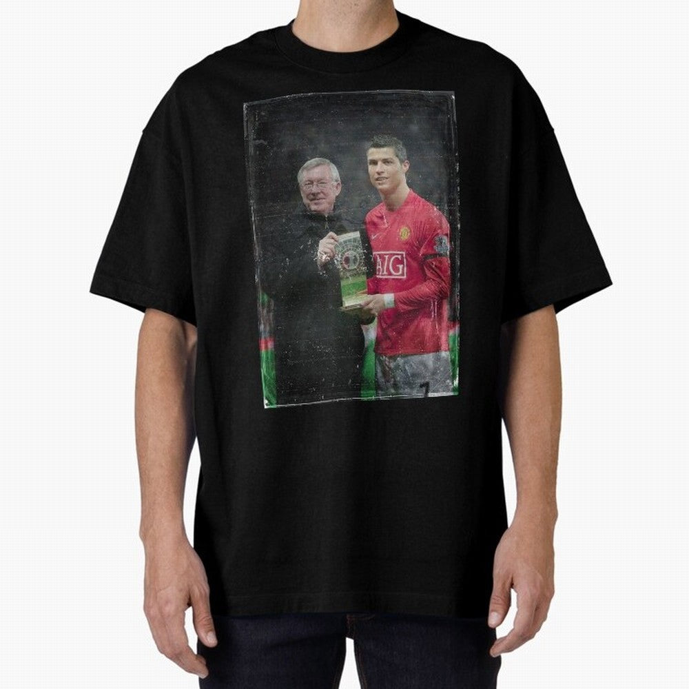 Cristiano Ronaldo and Sir Alex Ferguson Oversized T-Shirt Stand Out with Spirit from Global Football Passion for FIFA World Cup 2026 Group Stage, Connected to Neymar, France and Portugal, Match Day Excitement, Supporter Culture, Golden Goals and