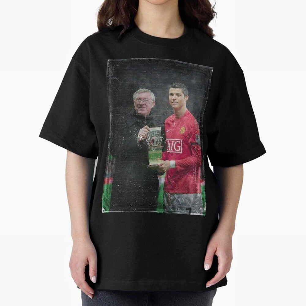 Cristiano Ronaldo and Sir Alex Ferguson Oversized T-Shirt Stand Out with Spirit from Global Football Passion for FIFA World Cup 2026 Group Stage, Connected to Neymar, France and Portugal, Match Day Excitement, Supporter Culture, Golden Goals and