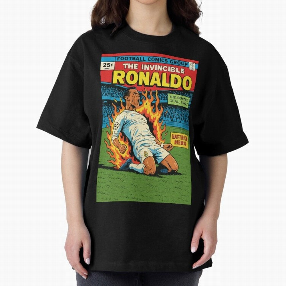 CR7 Comic Oversized T-Shirt Elevate Match Day Hype around FIFA World Cup 2026 Group Stage, CR7 and Messi, Argentina, France and Brazil, Sports Nostalgia, International Competition, Famous Players and Unforgettable Victories; Perfect for People Who