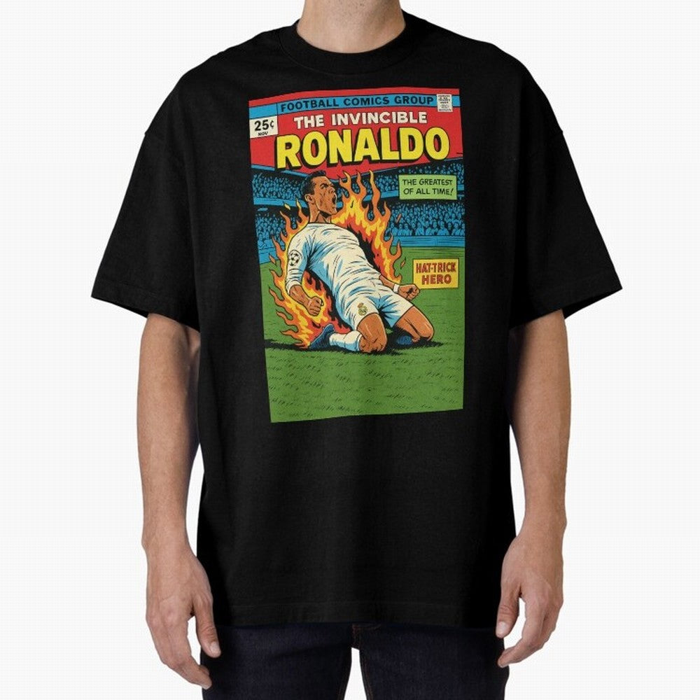 CR7 Comic Oversized T-Shirt Elevate Match Day Hype around FIFA World Cup 2026 Group Stage, CR7 and Messi, Argentina, France and Brazil, Sports Nostalgia, International Competition, Famous Players and Unforgettable Victories; Perfect for People Who