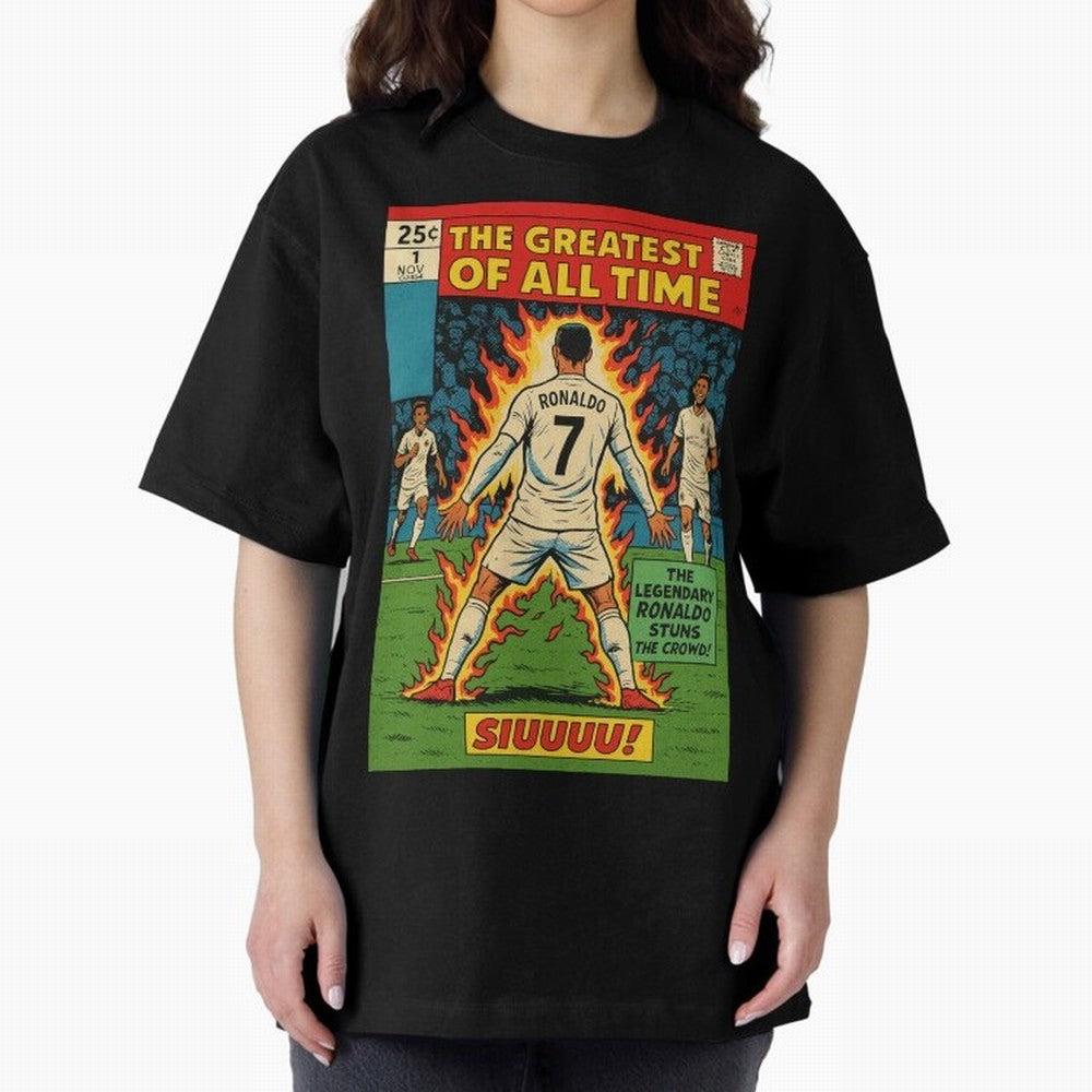 CR7 comic cover Oversized T-Shirt Capture Stadium Memories from the FIFA World Cup 2026 USA Canada Mexico Journey through Haaland and Mbappe Highlights, Germany Pride, Football Passion, Legendary Performances, Festival Vibes and Supporter