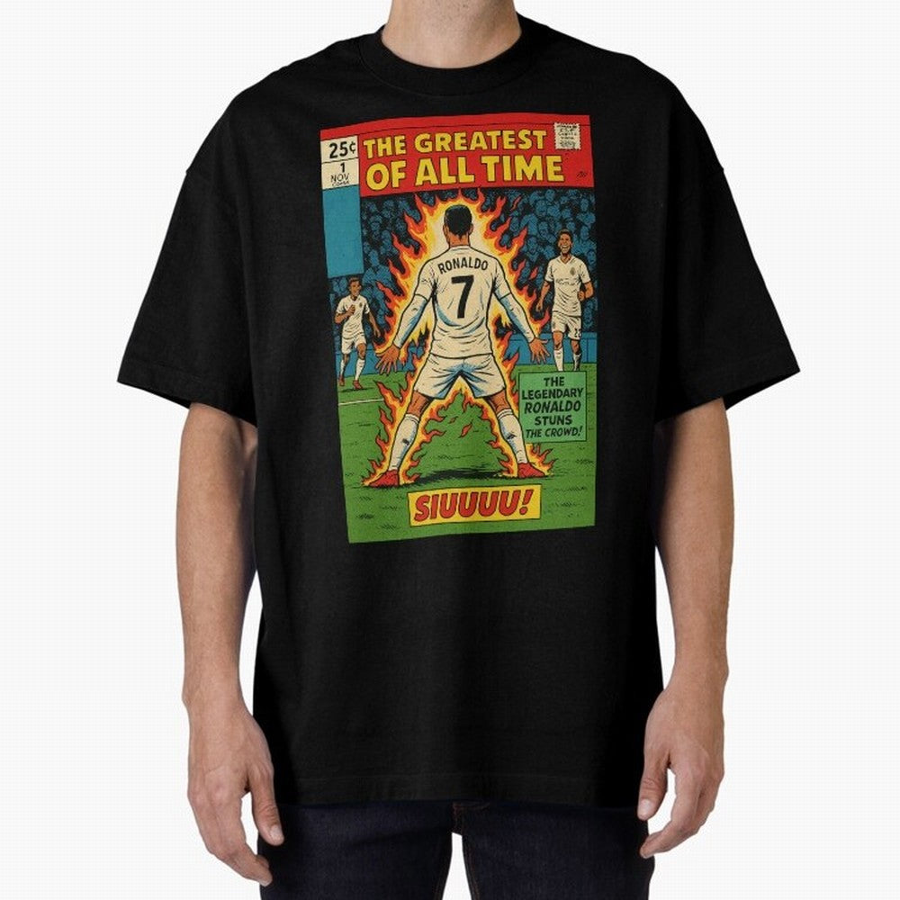 CR7 comic cover Oversized T-Shirt Capture Stadium Memories from the FIFA World Cup 2026 USA Canada Mexico Journey through Haaland and Mbappe Highlights, Germany Pride, Football Passion, Legendary Performances, Festival Vibes and Supporter