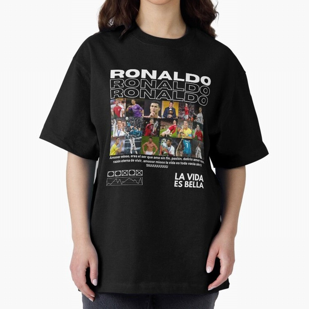 Cristiano Ronaldo CR7 Collage Oversized T-Shirt Support Iconic Players in Global Football Passion for FIFA World Cup 2026 Group Stage, Capturing CR7 and Messi, Spain and Netherlands, Football Passion, Legendary Performances, Festival Vibes and