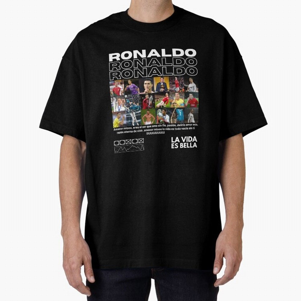 Cristiano Ronaldo CR7 Collage Oversized T-Shirt Support Iconic Players in Global Football Passion for FIFA World Cup 2026 Group Stage, Capturing CR7 and Messi, Spain and Netherlands, Football Passion, Legendary Performances, Festival Vibes and