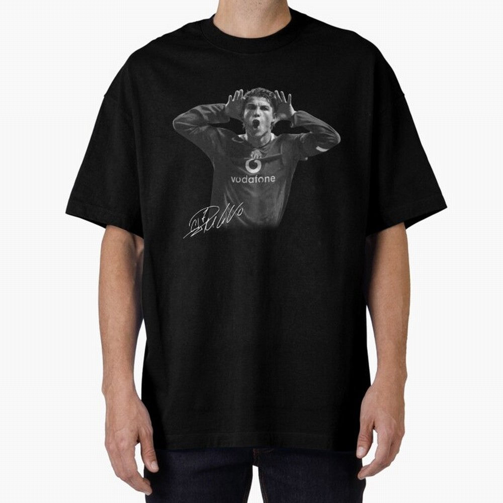 Black and White Cristiano Ronaldo T-Shirt Young Manchester Ronaldo - Celebration Oversized T-Shirt Relive the Noise and Pride of FIFA World Cup 2026 Inspired by Haaland, Portugal, Spain and Germany Energy, Game Day Rituals, Football Legends,