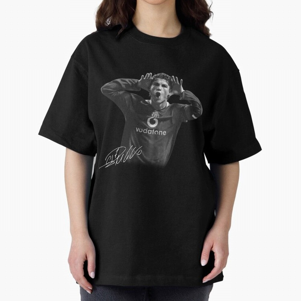 Black and White Cristiano Ronaldo T-Shirt Young Manchester Ronaldo - Celebration Oversized T-Shirt Relive the Noise and Pride of FIFA World Cup 2026 Inspired by Haaland, Portugal, Spain and Germany Energy, Game Day Rituals, Football Legends,