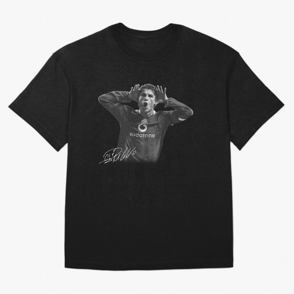 Black and White Cristiano Ronaldo T-Shirt Young Manchester Ronaldo - Celebration Oversized T-Shirt Relive the Noise and Pride of FIFA World Cup 2026 Inspired by Haaland, Portugal, Spain and Germany Energy, Game Day Rituals, Football Legends,