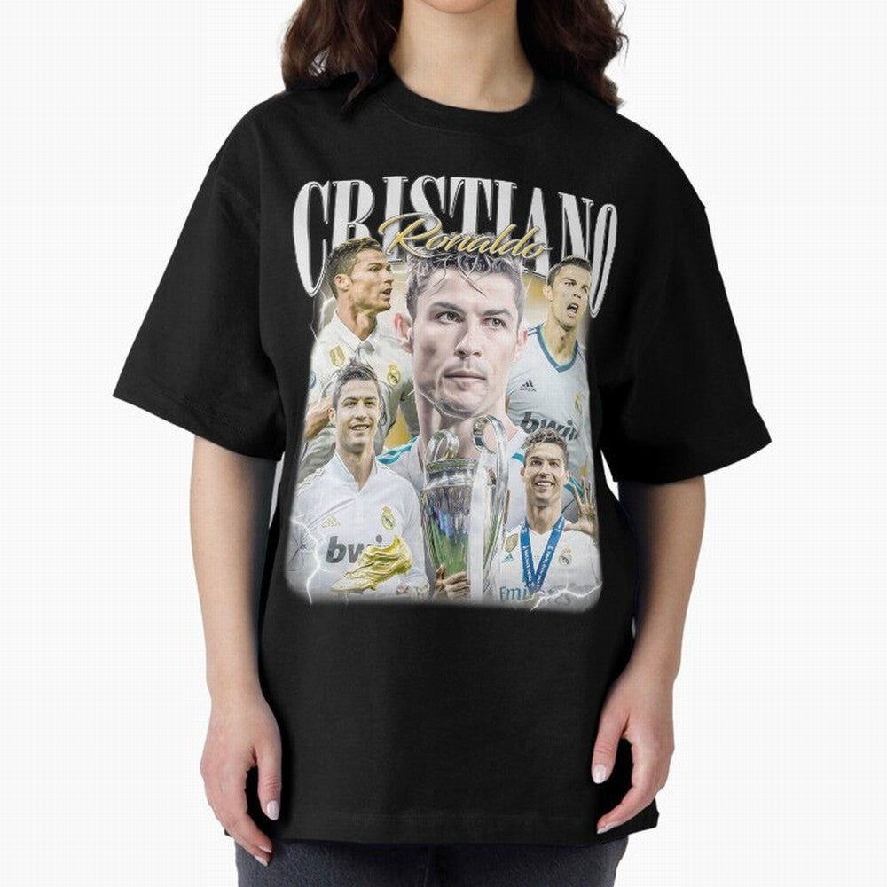 Cr7 Vintage Tribute: Soccer Legend Collage | Limited Edition Oversized T-Shirt Honor the Beautiful Game during Global Football Passion for FIFA World Cup 2026 Group Stage, Highlighting CR7 and Messi, Brazil, Champion Mindset, Group Stage Buzz,