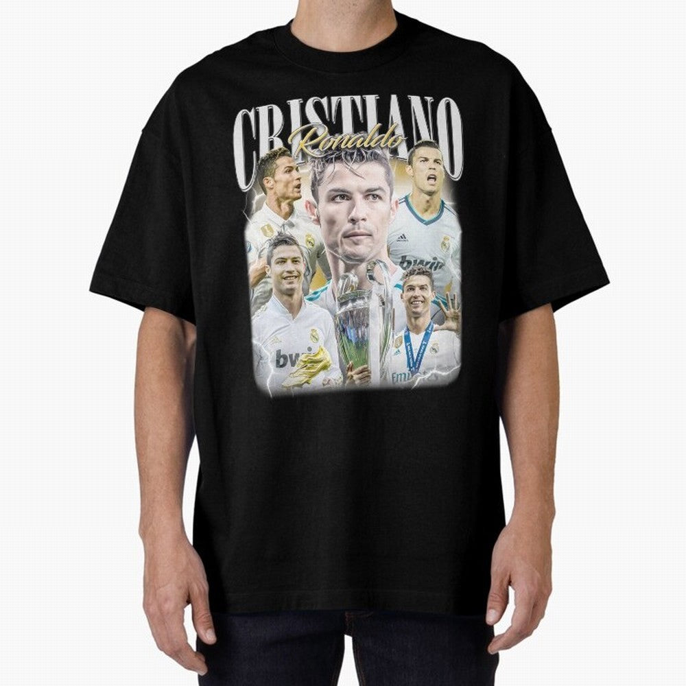 Cr7 Vintage Tribute: Soccer Legend Collage | Limited Edition Oversized T-Shirt Honor the Beautiful Game during Global Football Passion for FIFA World Cup 2026 Group Stage, Highlighting CR7 and Messi, Brazil, Champion Mindset, Group Stage Buzz,
