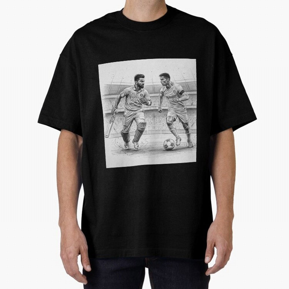 Virat Kohli and Cristiano Ronaldo Oversized T-Shirt Carry the Colors and Pride of Match Day Hype around FIFA World Cup 2026 USA Canada Mexico, Messi, Neymar and Mbappe, Portugal, Championship Spirit, Famous Goals, Roaring Crowds and International