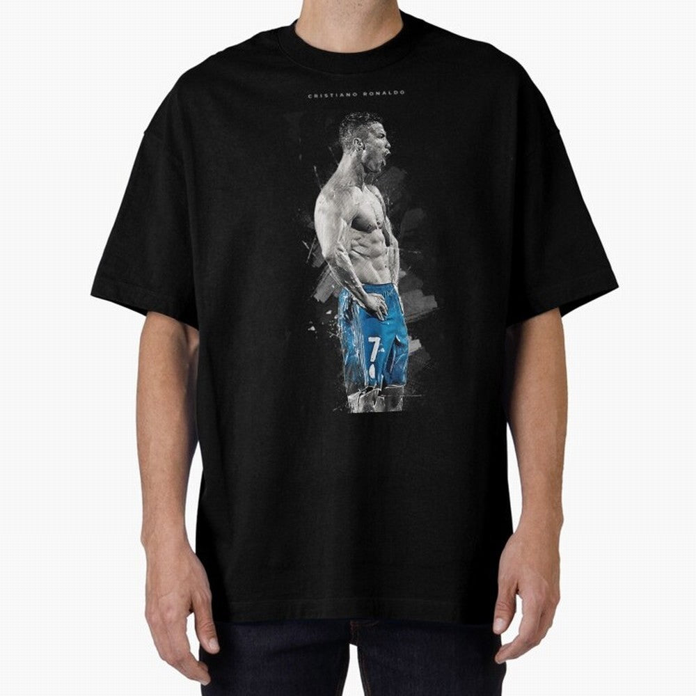 Abstract Football Player Celebration Artwork For Men And Gift For Soccer Fans Oversized T-Shirt Bring Trophy Dreams to Global Football Passion for FIFA World Cup 2026 Group Stage, Connected to Cristiano Ronaldo, Haaland and CR7, England, France and