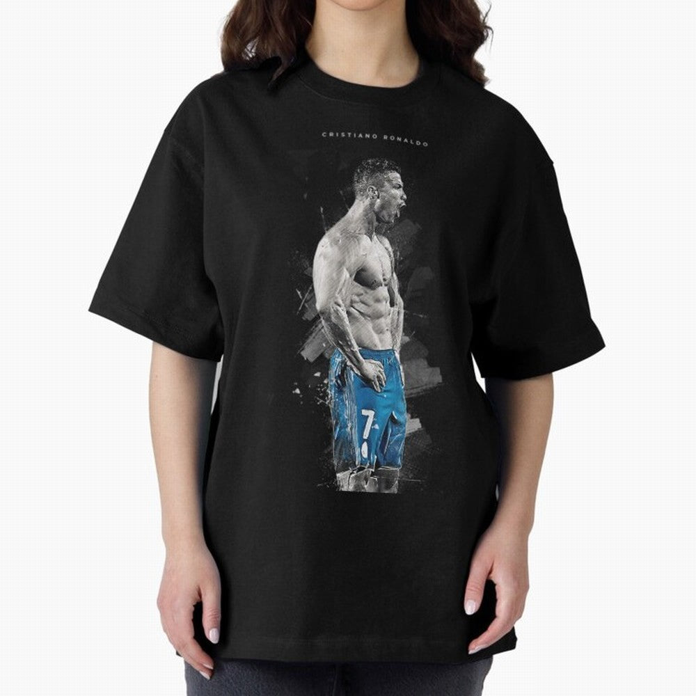 Abstract Football Player Celebration Artwork For Men And Gift For Soccer Fans Oversized T-Shirt Bring Trophy Dreams to Global Football Passion for FIFA World Cup 2026 Group Stage, Connected to Cristiano Ronaldo, Haaland and CR7, England, France and