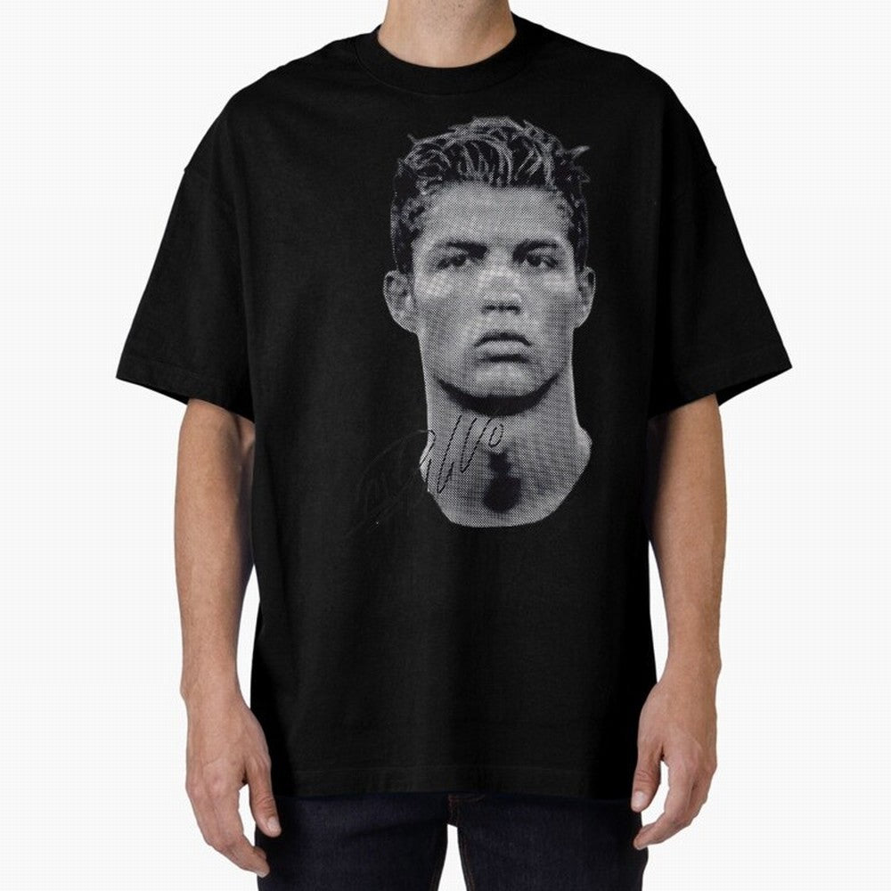 Retro Football Legend Portrait Illustration For Men And Gift For Soccer Fans Oversized T-Shirt Honor the Beautiful Game during Match Day Hype around FIFA World Cup 2026 USA Canada Mexico, CR7, England and Germany, Soccer Culture, Superstar Moments,