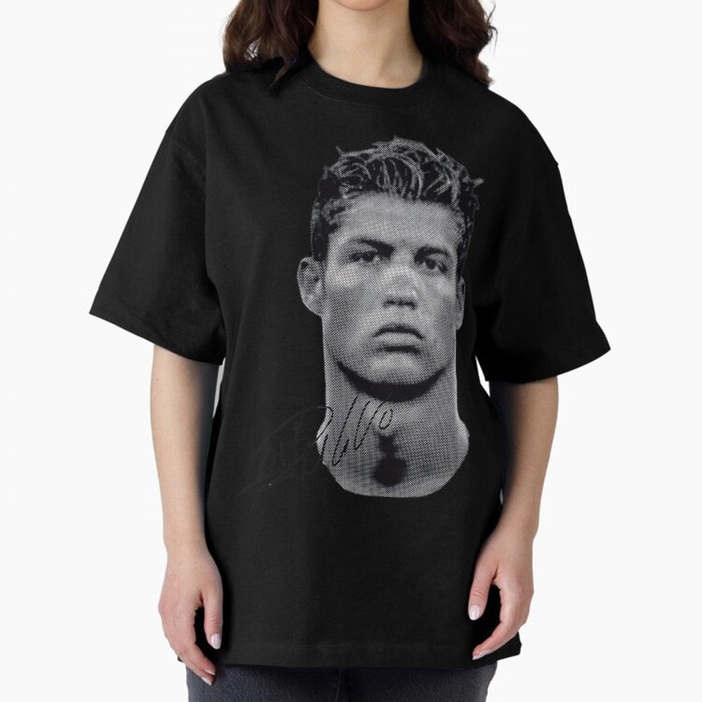 Retro Football Legend Portrait Illustration For Men And Gift For Soccer Fans Oversized T-Shirt Honor the Beautiful Game during Match Day Hype around FIFA World Cup 2026 USA Canada Mexico, CR7, England and Germany, Soccer Culture, Superstar Moments,