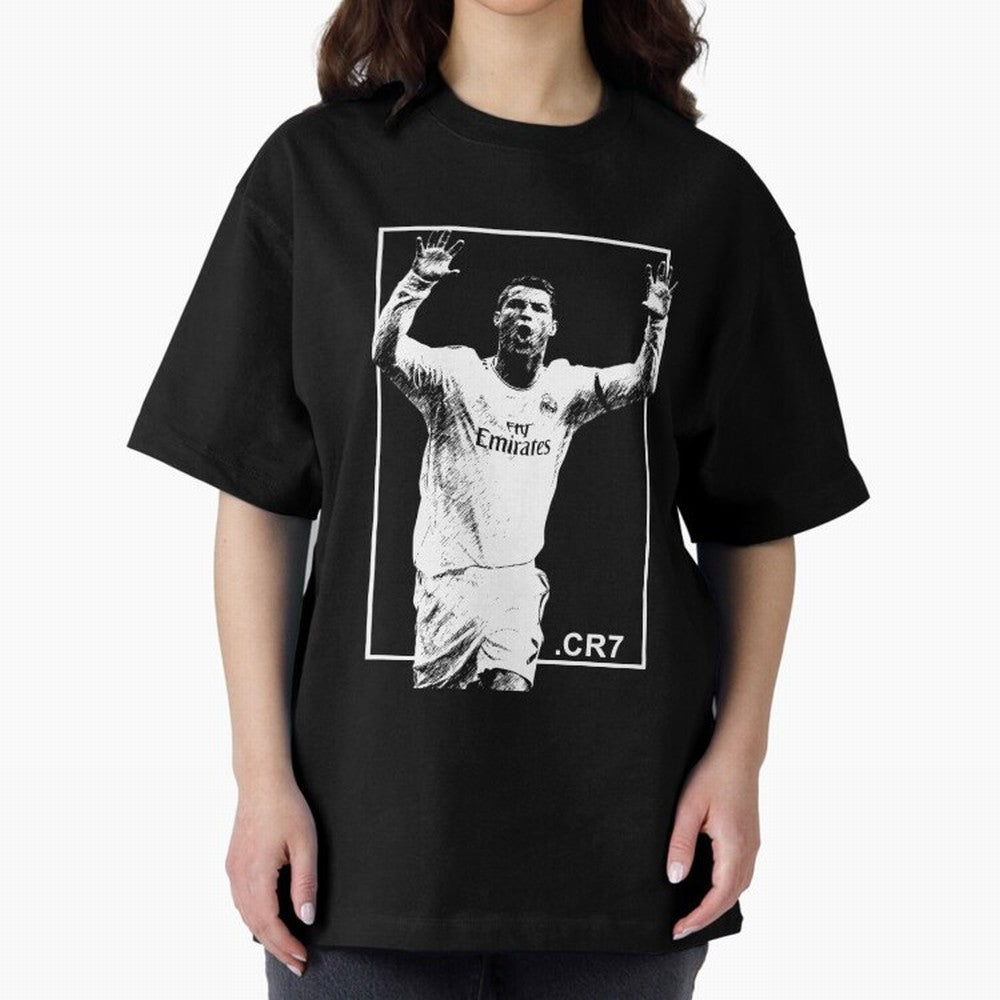 Cristiano Ronaldo CR7 in Black and White Design Oversized T-Shirt Keep Football History Alive during the FIFA World Cup 2026 Group Stage Journey through Messi Highlights, Argentina and Brazil Pride, Football Passion, Legendary Performances,
