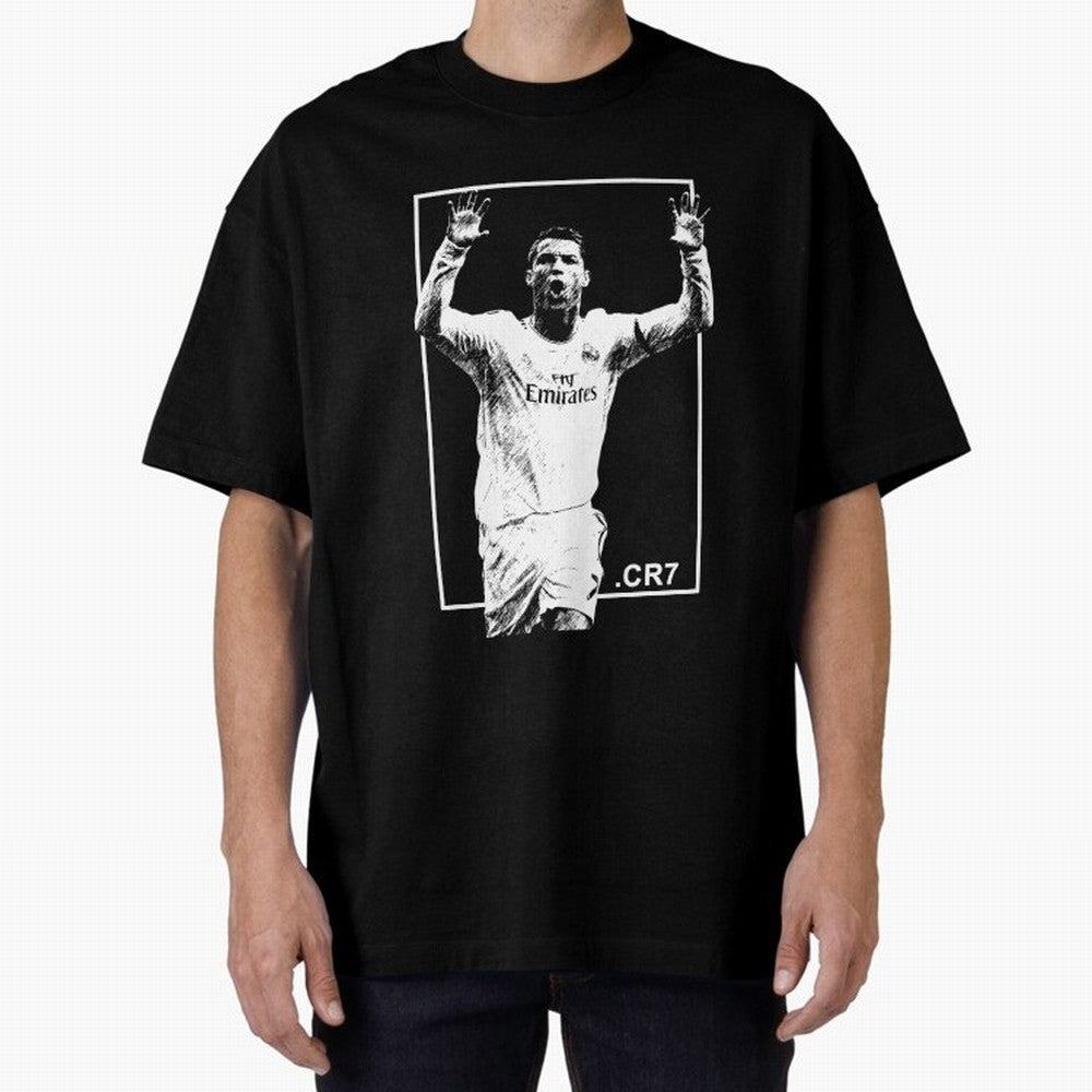 Cristiano Ronaldo CR7 in Black and White Design Oversized T-Shirt Keep Football History Alive during the FIFA World Cup 2026 Group Stage Journey through Messi Highlights, Argentina and Brazil Pride, Football Passion, Legendary Performances,