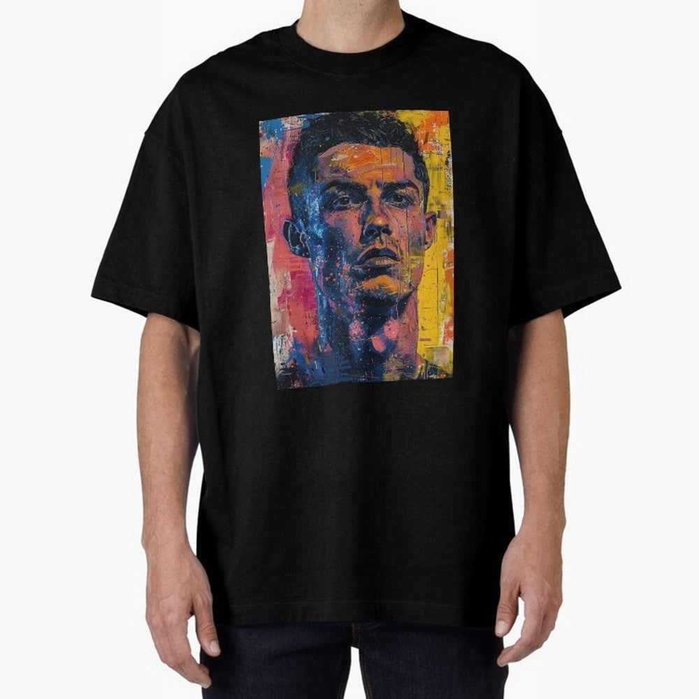 Cristiano Ronaldo illustration Oversized T-Shirt Remember FIFA World Cup 2026 Group Stage Filled with CR7 and Messi, England Energy, Retro Football Energy, Iconic Rivalries, Trophy Chase Drama and Stadium Atmosphere; Perfect for Supporters Who Want