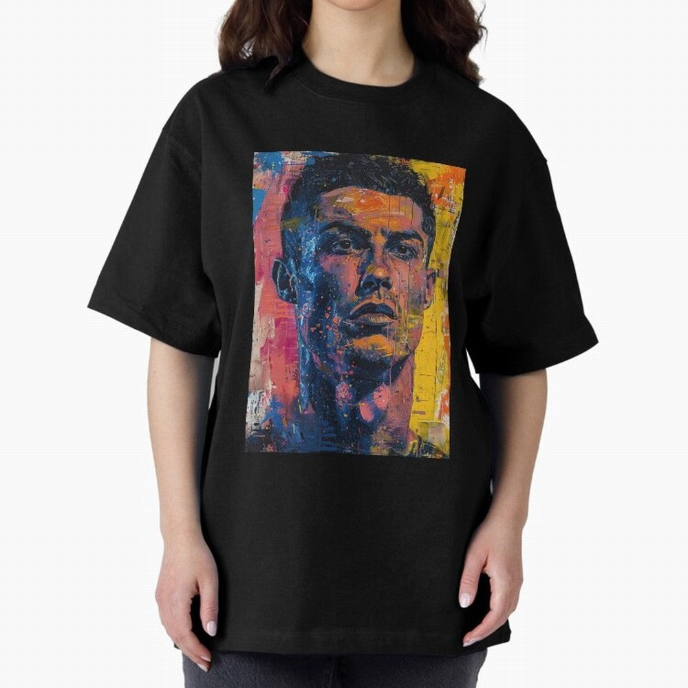 Cristiano Ronaldo illustration Oversized T-Shirt Remember FIFA World Cup 2026 Group Stage Filled with CR7 and Messi, England Energy, Retro Football Energy, Iconic Rivalries, Trophy Chase Drama and Stadium Atmosphere; Perfect for Supporters Who Want