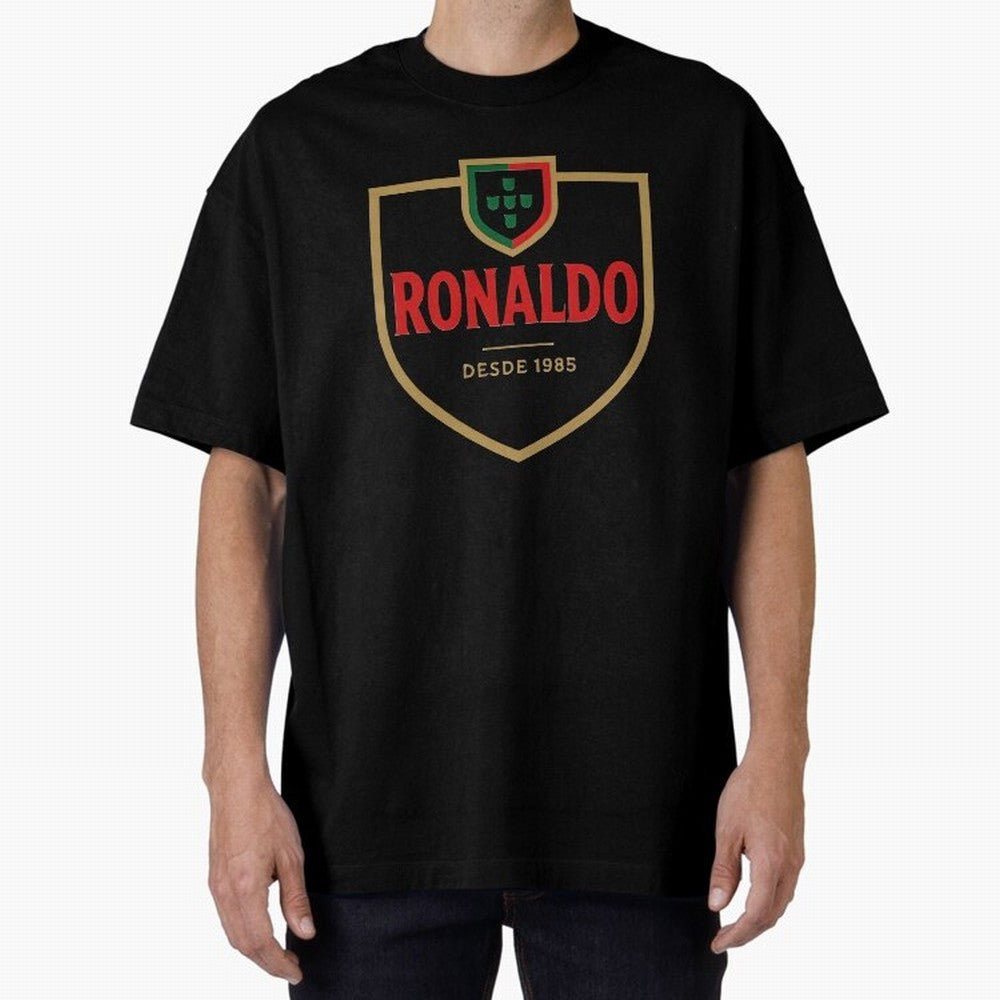 Ronaldo Emblem Sticker ¨C Gold Crest Parody Design Oversized T-Shirt Mark the FIFA World Cup 2026 USA Canada Mexico Journey through Messi Highlights, France Pride, Championship Spirit, Famous Goals, Roaring Crowds and International Football Unity;