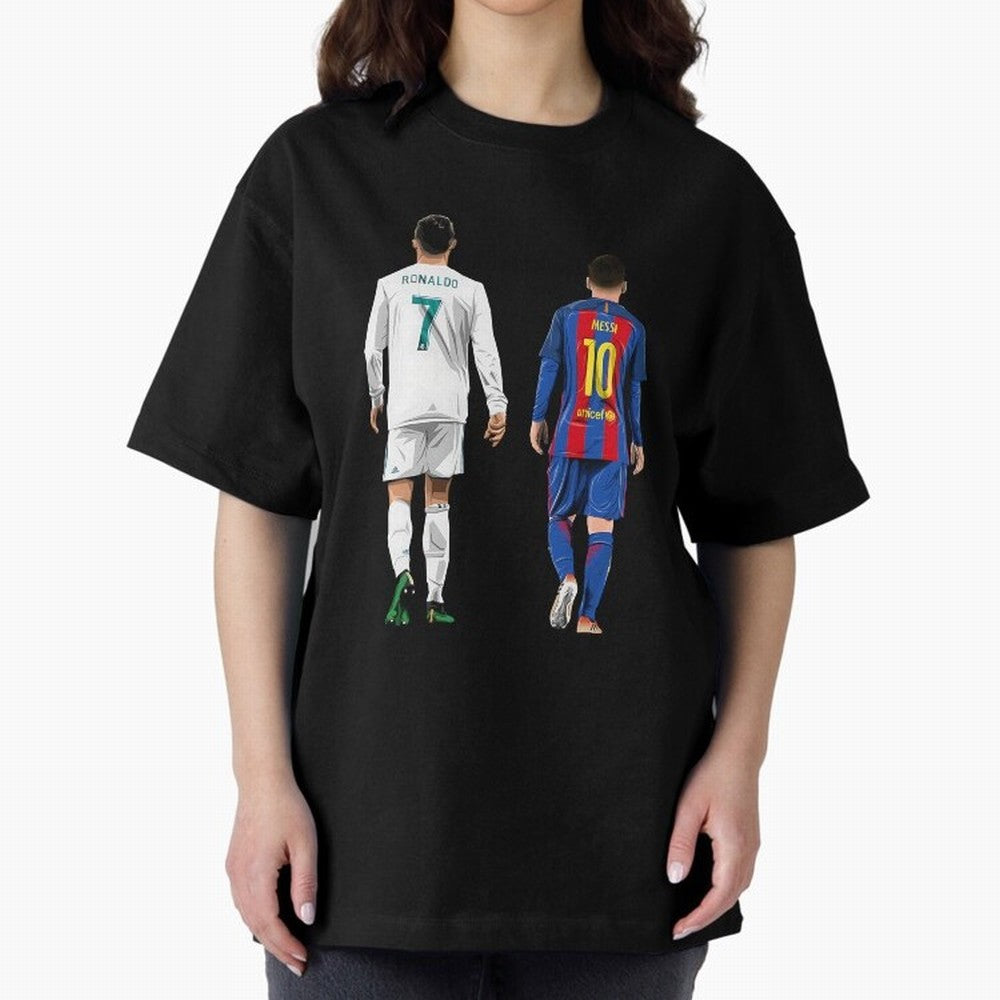 Cristiano Ronaldo & Messi vector Oversized T-Shirt Bring International Match Energy to Global Football Passion for FIFA World Cup 2026 Group Stage, Highlighting Haaland, Argentina and Brazil, Match Day Excitement, Supporter Culture, Golden Goals