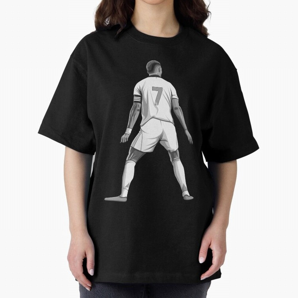 Cristiano Ronaldo Black and White Version Oversized T-Shirt Make Memories around FIFA World Cup 2026 Group Stage for Fans of Haaland and Spain, Bringing Supporter Pride, Iconic Celebrations, Legendary Names and Global Match Day Energy; Perfect for