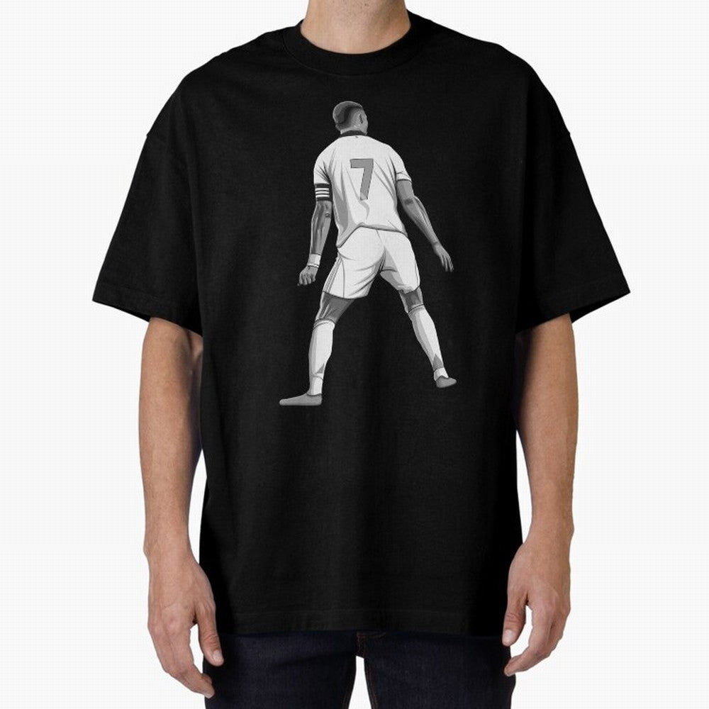 Cristiano Ronaldo Black and White Version Oversized T-Shirt Make Memories around FIFA World Cup 2026 Group Stage for Fans of Haaland and Spain, Bringing Supporter Pride, Iconic Celebrations, Legendary Names and Global Match Day Energy; Perfect for