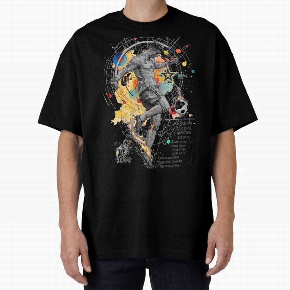 Cristiano Ronaldo Football Playmaker Oversized T-Shirt Live for the Drama of Global Football Passion for FIFA World Cup 2026, Driven by Mbappe and Neymar, Spain and Netherlands, Classic Soccer Heritage, Championship Pressure, Fan Loyalty and