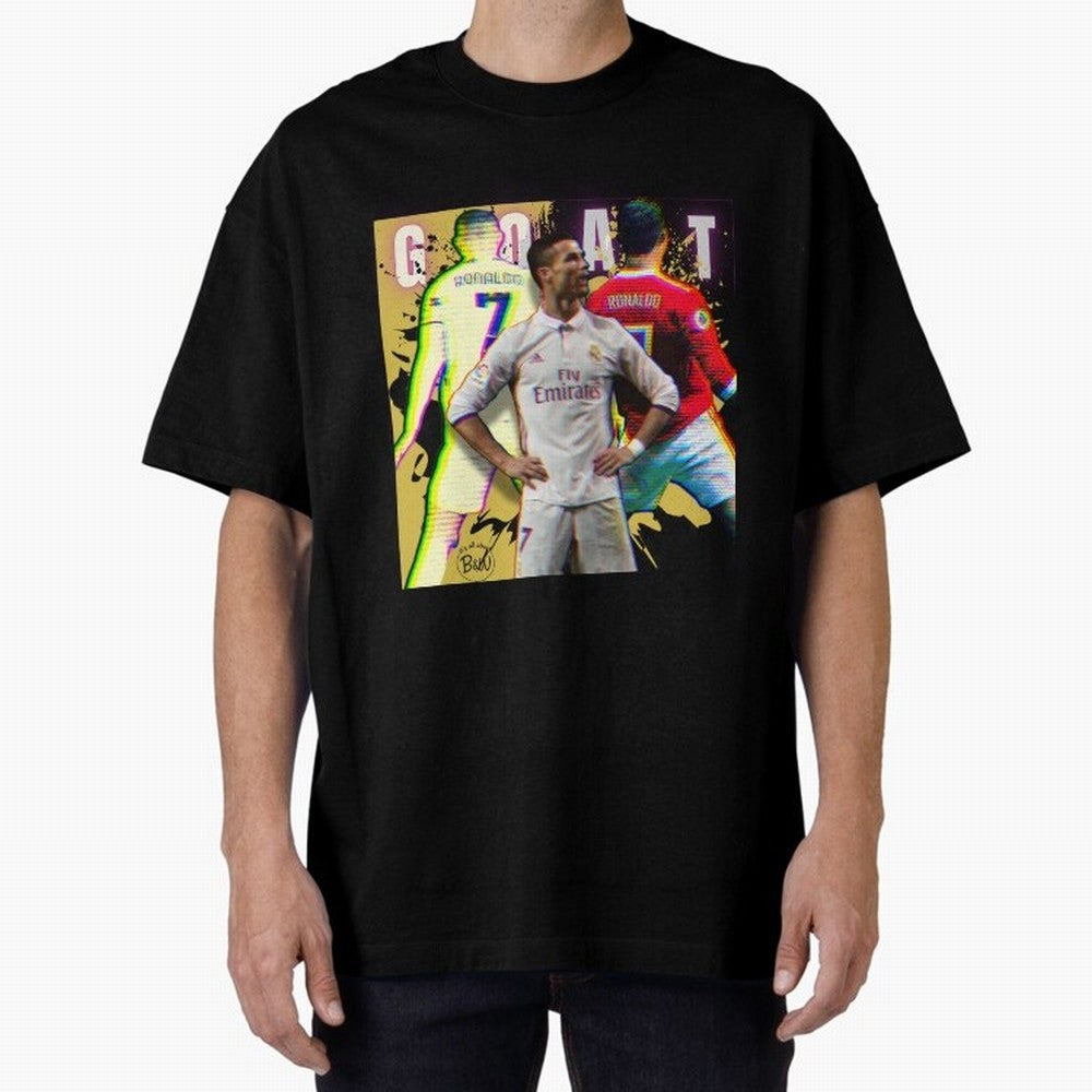 Cristiano Ronaldo ¨C The GOAT Era Tribute Oversized T-Shirt Feel the Trophy Chase of FIFA World Cup 2026 Spirit, Built around Portugal, Haaland, Global Supporter Spirit, Legendary Goals, National Colors and Tournament Celebration; Ideal for Fans
