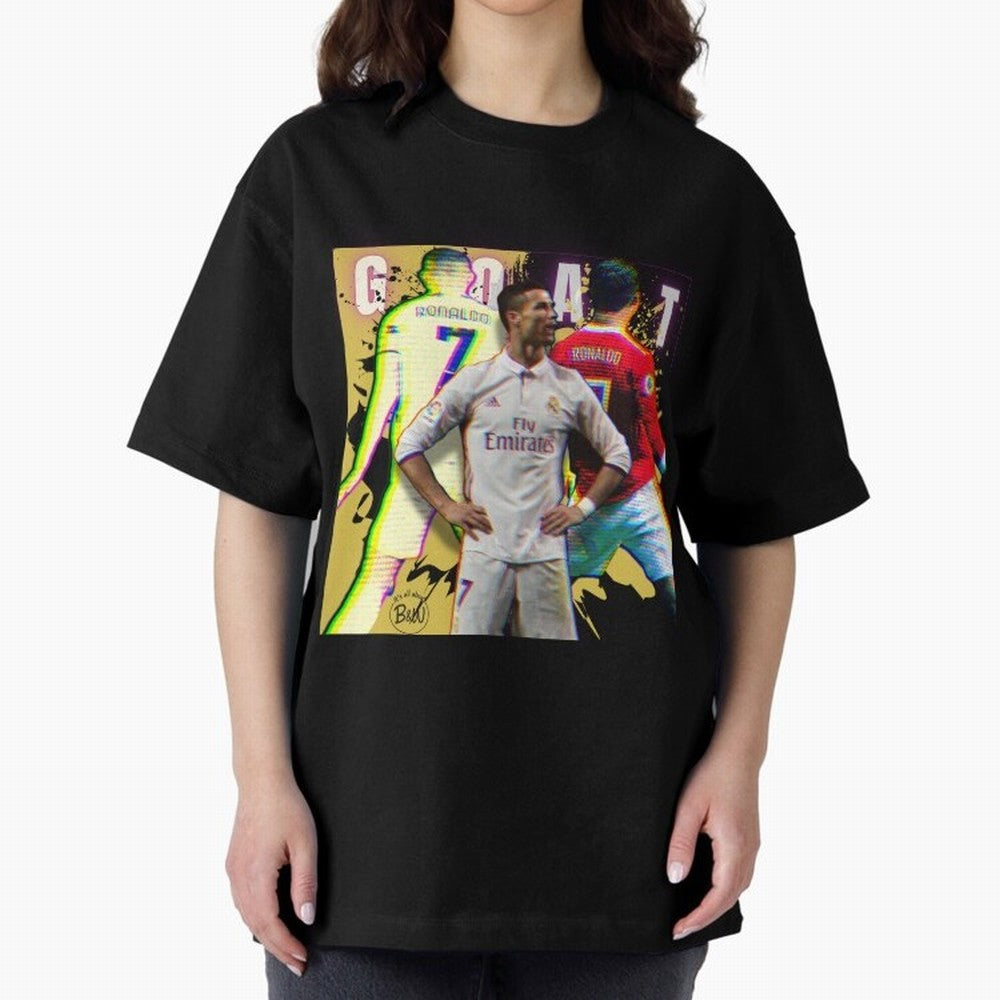Cristiano Ronaldo ¨C The GOAT Era Tribute Oversized T-Shirt Feel the Trophy Chase of FIFA World Cup 2026 Spirit, Built around Portugal, Haaland, Global Supporter Spirit, Legendary Goals, National Colors and Tournament Celebration; Ideal for Fans
