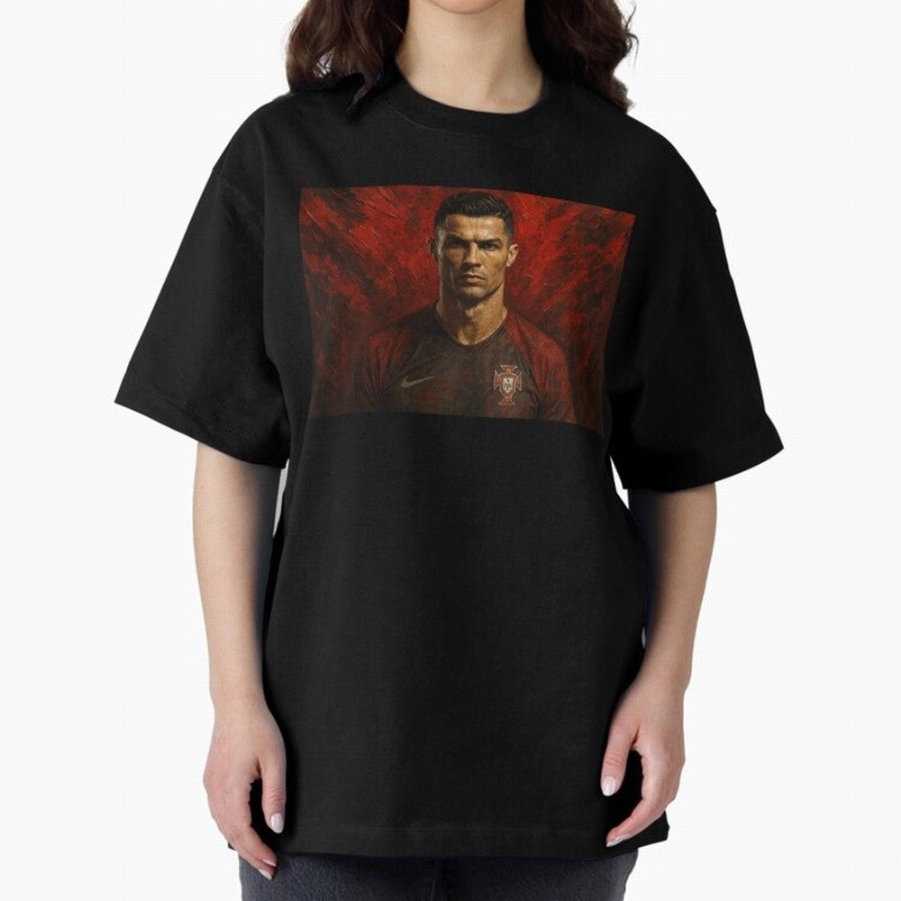 Cristiano Ronaldo Portrait Oversized T-Shirt Live for the Drama of the FIFA World Cup 2026 Journey through Mbappe Highlights, England and Germany Pride, Match Day Excitement, Supporter Culture, Golden Goals and Global Football Passion; Made for