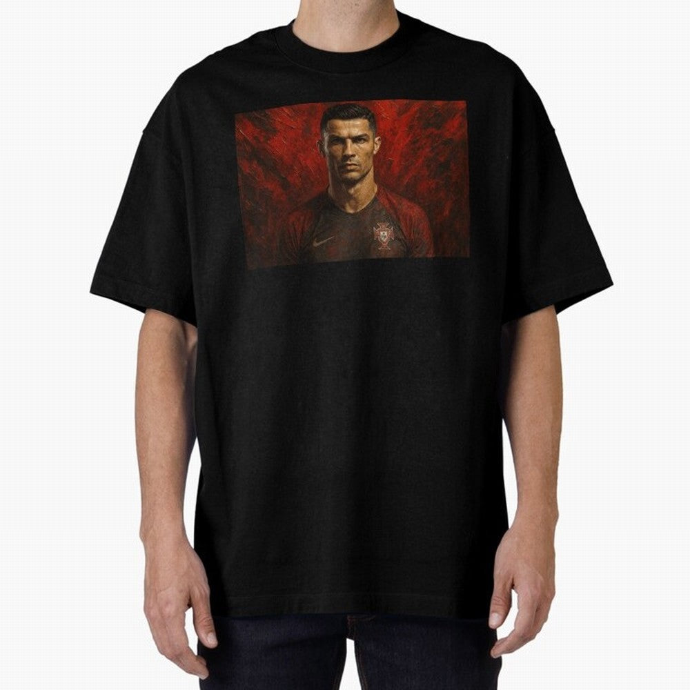Cristiano Ronaldo Portrait Oversized T-Shirt Live for the Drama of the FIFA World Cup 2026 Journey through Mbappe Highlights, England and Germany Pride, Match Day Excitement, Supporter Culture, Golden Goals and Global Football Passion; Made for