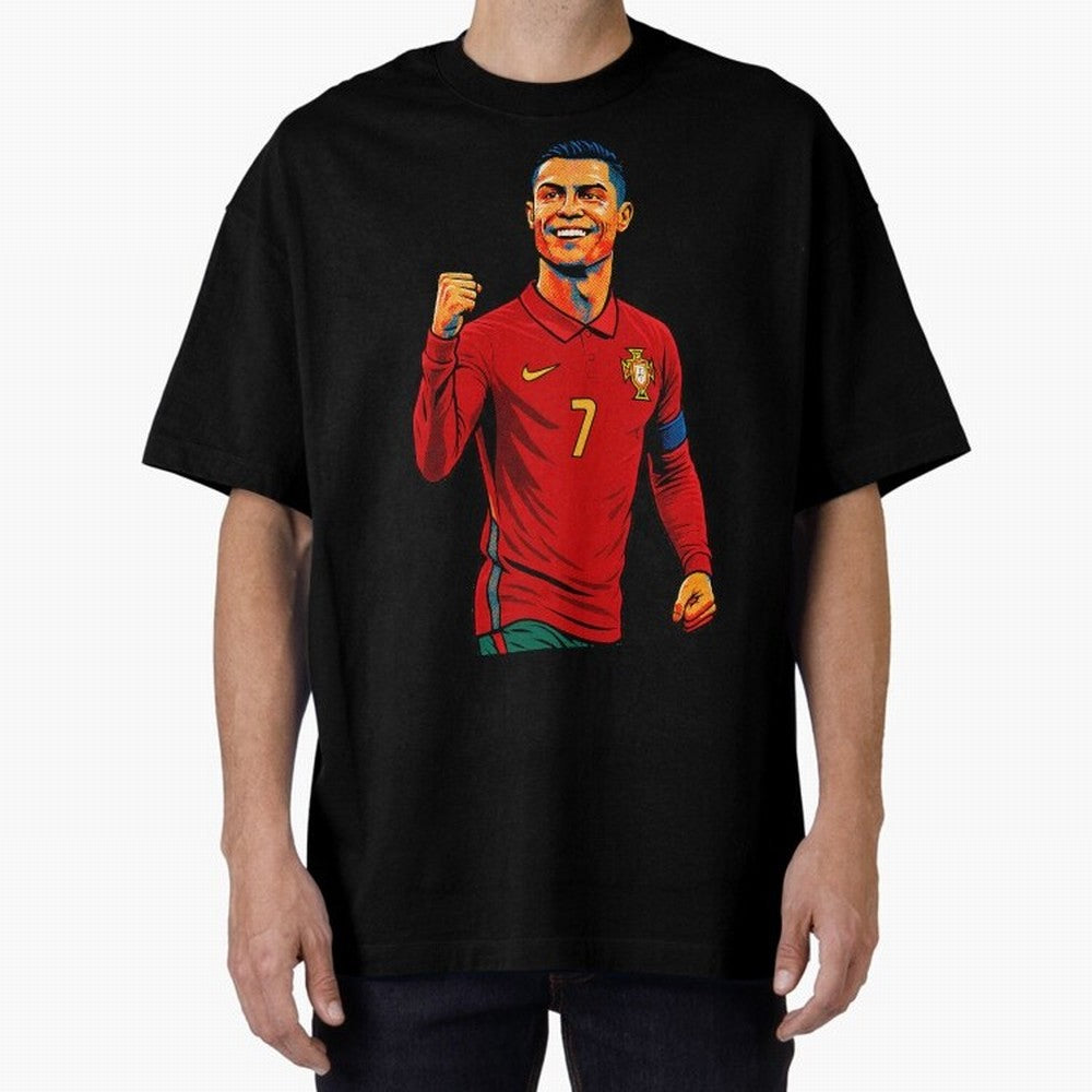Cristiano Ronaldo Goal Pop Art Oversized T-Shirt Discover Match Day Hype around FIFA World Cup 2026 USA Canada Mexico, Mbappe, Netherlands, Fan Favorite Moments, National Team Passion, Big Match Drama and Soccer History; Ideal for Passionate Fans