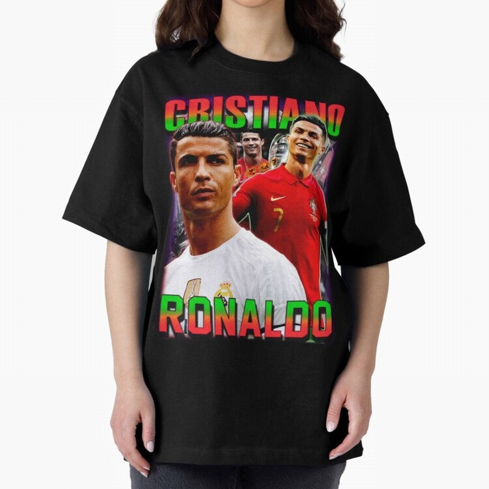 Cristiano Ronaldo Graphic Oversized T-Shirt Follow Every Goal of Match Day Hype around FIFA World Cup 2026 USA Canada Mexico, CR7, Spain and Netherlands, Goal Celebration Energy, Supporter Heritage, Football Icons and Worldwide Tournament Joy;