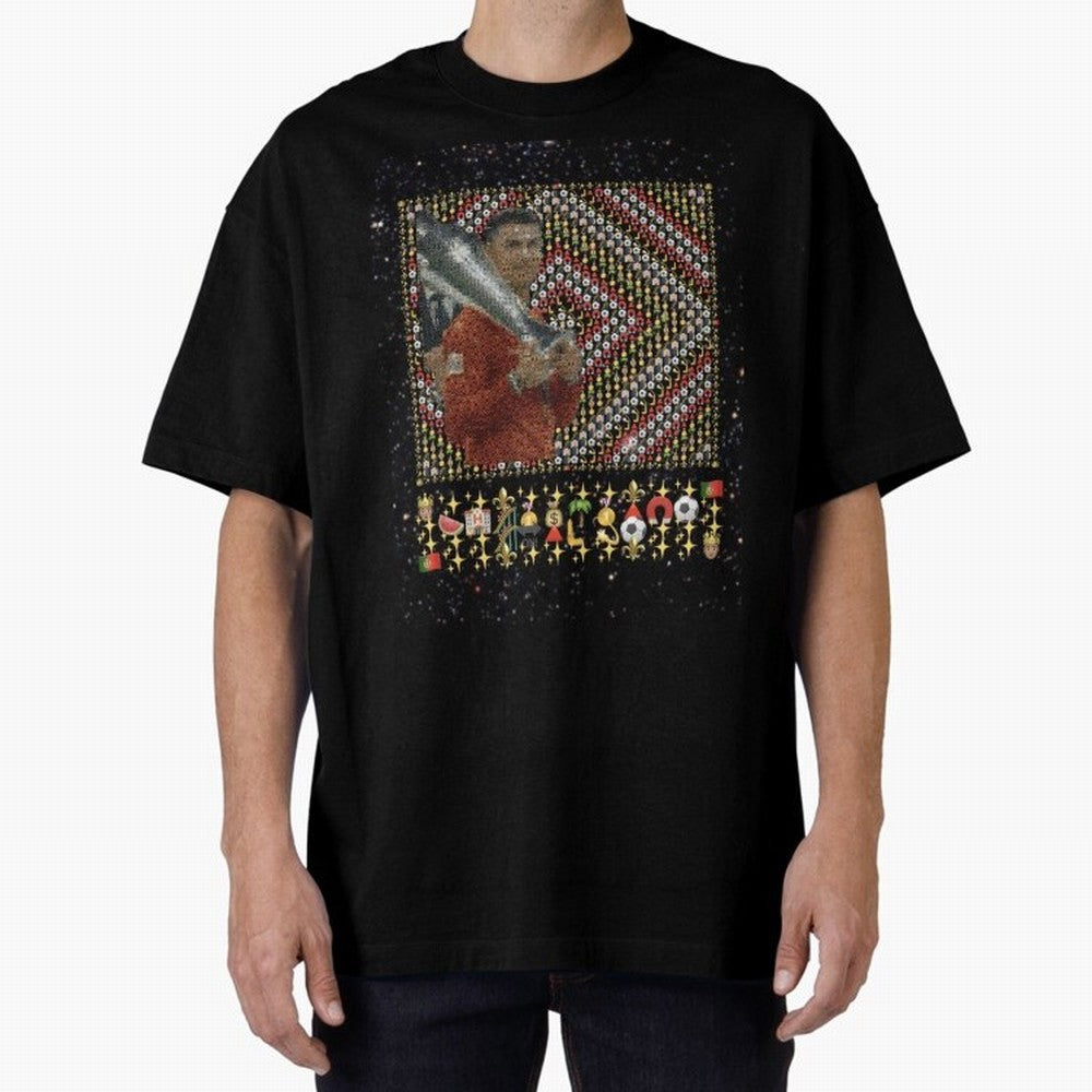 Iconic Emojified Football Legend Holding Victory Trophy | Inspired Art Oversized T-Shirt Show Support during FIFA World Cup 2026 Group Stage for Fans of Cristiano Ronaldo, Haaland and CR7 and Germany, Bringing Match Day Excitement, Supporter