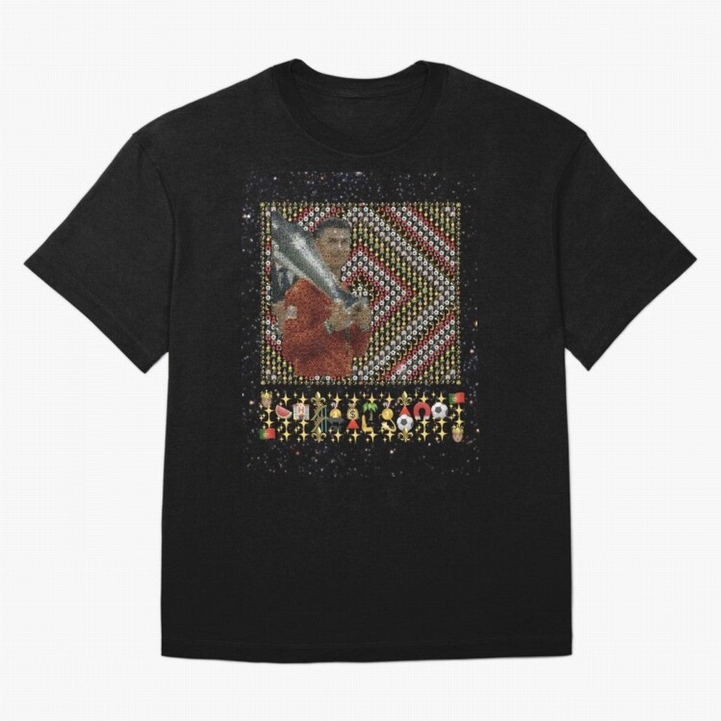 Iconic Emojified Football Legend Holding Victory Trophy | Inspired Art Oversized T-Shirt Show Support during FIFA World Cup 2026 Group Stage for Fans of Cristiano Ronaldo, Haaland and CR7 and Germany, Bringing Match Day Excitement, Supporter