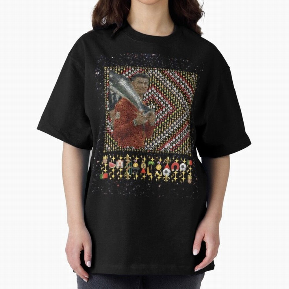 Iconic Emojified Football Legend Holding Victory Trophy | Inspired Art Oversized T-Shirt Show Support during FIFA World Cup 2026 Group Stage for Fans of Cristiano Ronaldo, Haaland and CR7 and Germany, Bringing Match Day Excitement, Supporter