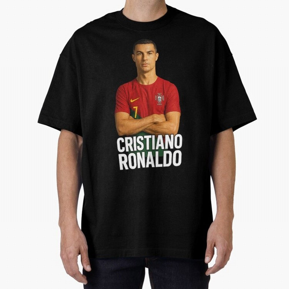 Cristiano Ronaldo Oversized T-Shirt Stand with Global Football Passion for FIFA World Cup 2026 Group Stage, Celebrating Cristiano Ronaldo, Portugal, Championship Spirit, Famous Goals, Roaring Crowds and International Football Unity; Perfect for