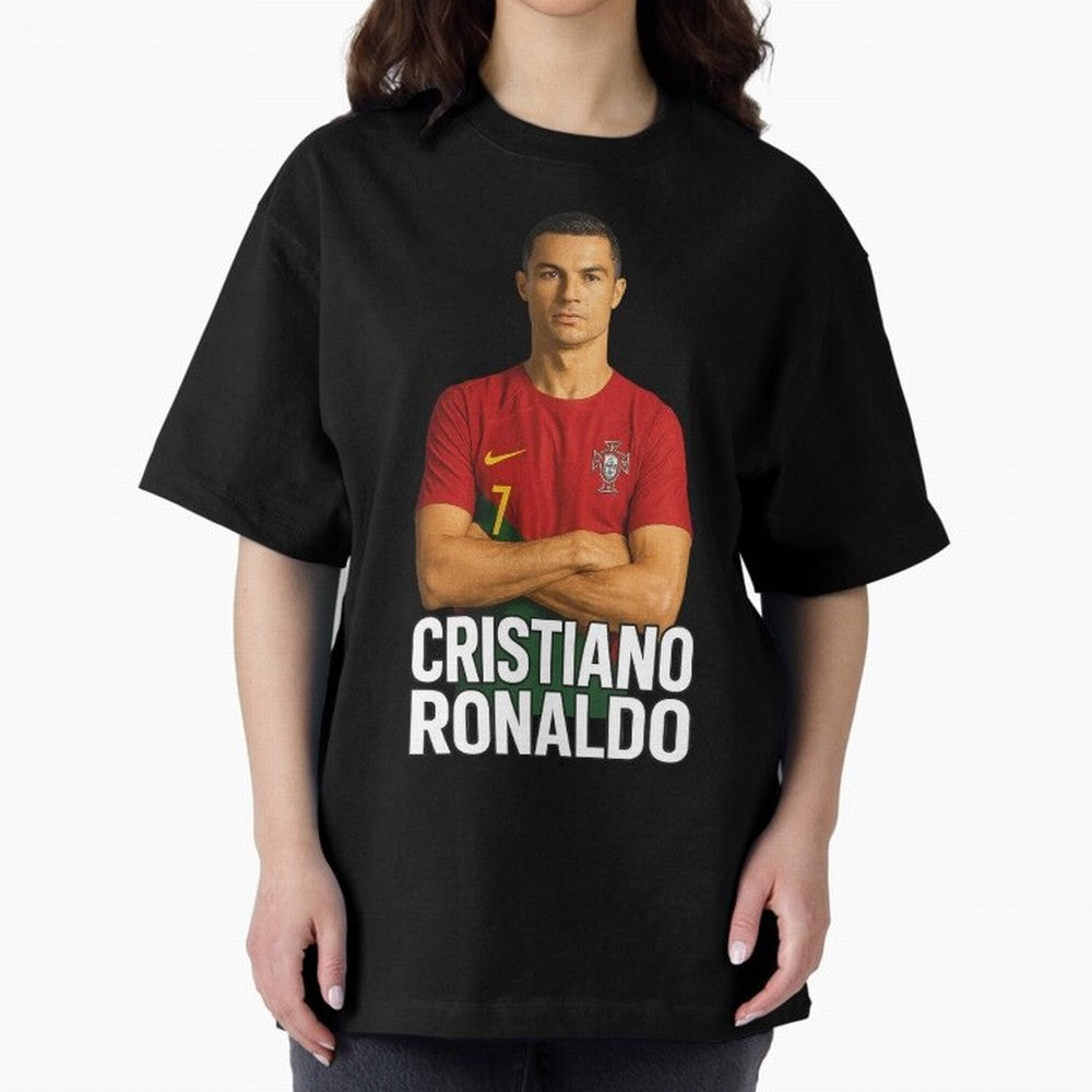 Cristiano Ronaldo Oversized T-Shirt Stand with Global Football Passion for FIFA World Cup 2026 Group Stage, Celebrating Cristiano Ronaldo, Portugal, Championship Spirit, Famous Goals, Roaring Crowds and International Football Unity; Perfect for