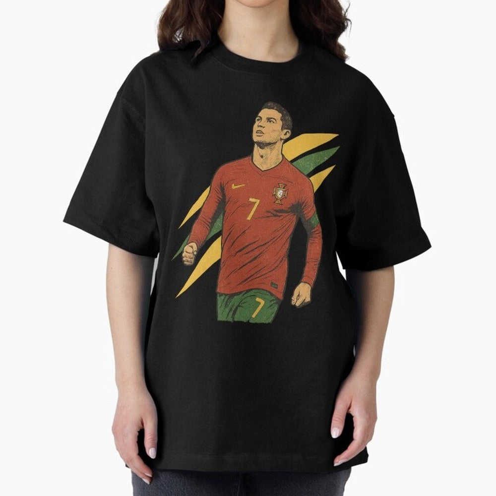 Cristiano Ronaldo Retro Portugal Football Art ¨C Vintage Supporter Design Oversized T-Shirt Celebrate Soccer Greatness during Match Day Hype around FIFA World Cup 2026, Cristiano Ronaldo, France and Portugal, Champion Mindset, Group Stage Buzz,