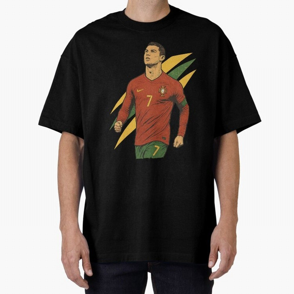Cristiano Ronaldo Retro Portugal Football Art ¨C Vintage Supporter Design Oversized T-Shirt Celebrate Soccer Greatness during Match Day Hype around FIFA World Cup 2026, Cristiano Ronaldo, France and Portugal, Champion Mindset, Group Stage Buzz,