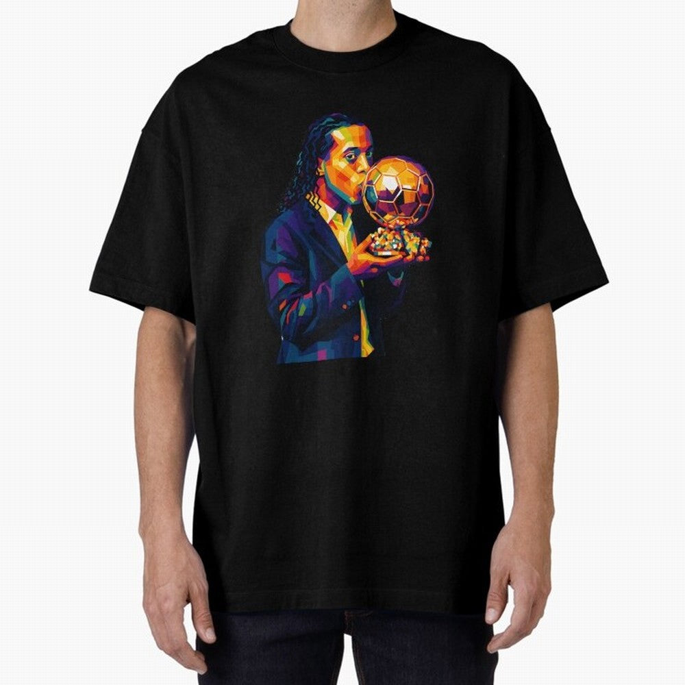 Ronaldinho Wpap Art Oversized T-Shirt Represent the Passion of Global Football Passion for FIFA World Cup 2026 USA Canada Mexico, Capturing Neymar, Haaland and Cristiano Ronaldo, England, France and Netherlands, Goal Celebration Energy, Supporter