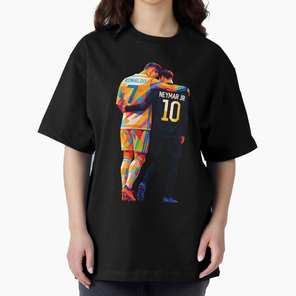 Cristiano Ronaldo & Neymar JR Wpap Art Oversized T-Shirt Capture FIFA World Cup 2026 Group Stage Connected to Neymar, Argentina, France and Brazil Energy, Worldwide Fan Energy, Dramatic Goals, Stadium Lights and Championship Celebrations; Ideal for