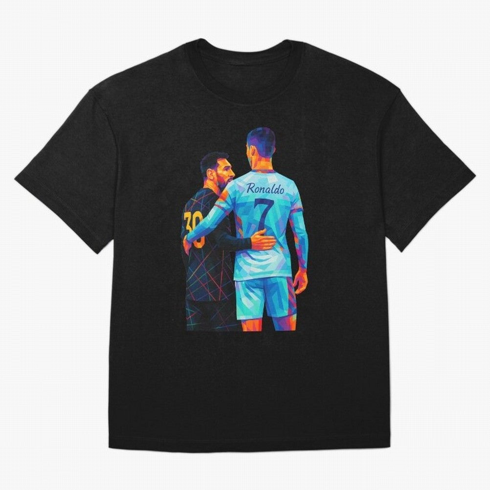Cristiano Ronaldo & Messi Wpap Art Oversized T-Shirt Feel the Trophy Chase of the FIFA World Cup 2026 Journey through Messi Highlights, Brazil Pride, Football Festival Excitement, Trophy Ambitions, Country Rivalries and Star Player Buzz; Ideal for