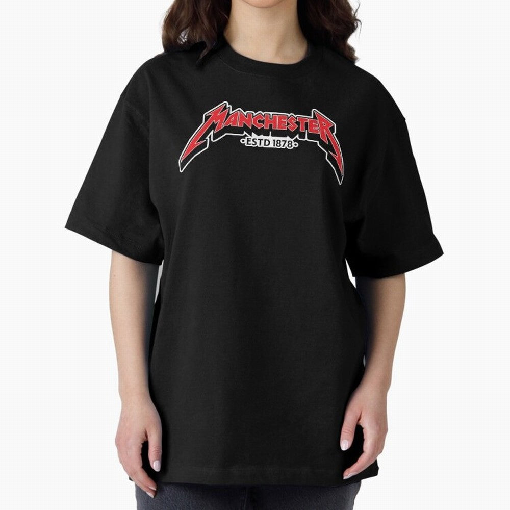 Manchester United Metal Font Oversized T-Shirt Feel FIFA World Cup 2026 USA Canada Mexico Spirit, Driven by Brazil, Haaland, Retro Football Energy, Iconic Rivalries, Trophy Chase Drama and Stadium Atmosphere; Ideal for Fans Who Follow Messi,