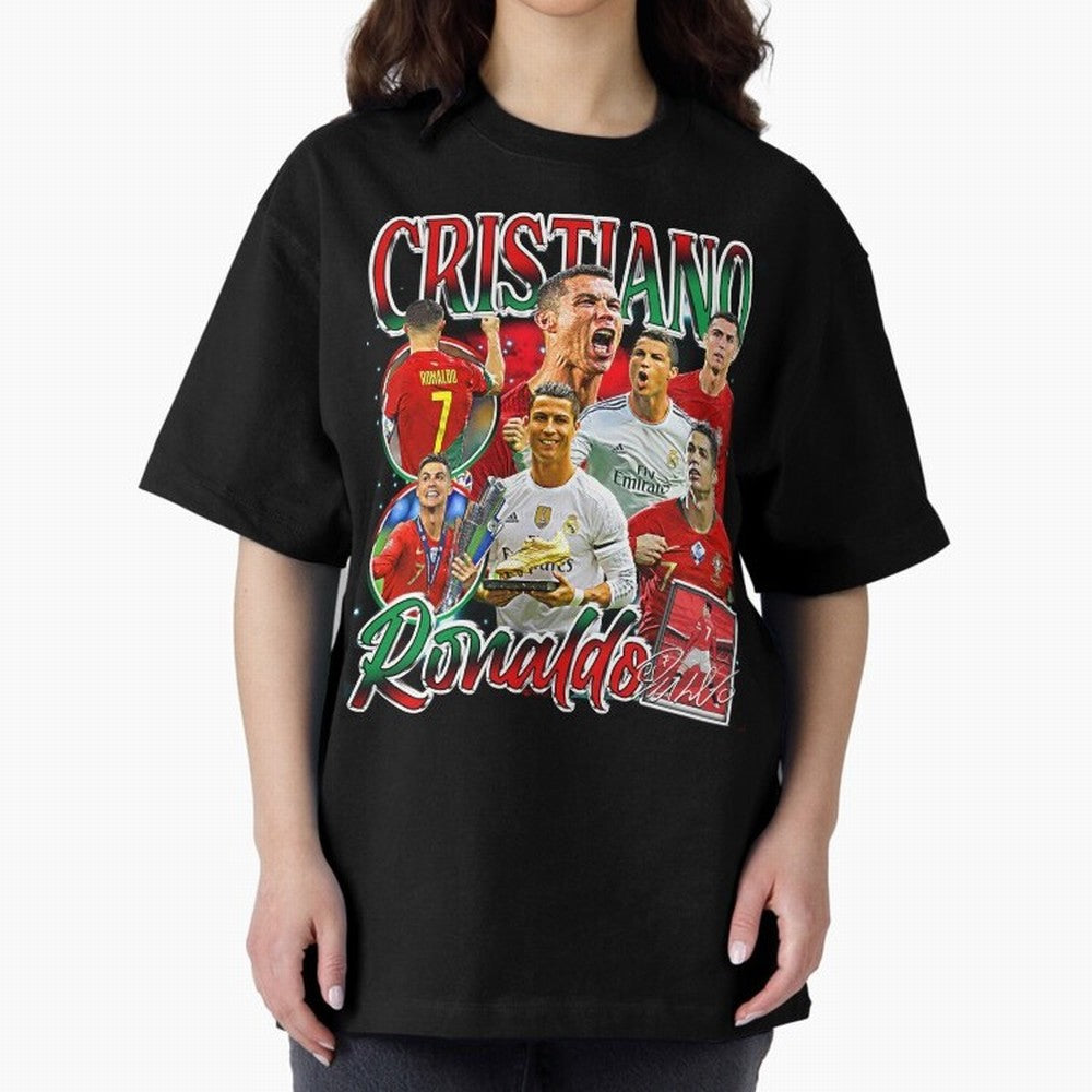 Cristiano Ronaldo Premium Quality Oversized T-Shirt Celebrate the Road through FIFA World Cup 2026 Group Stage Capturing Mbappe, Spain Energy, Retro Football Energy, Iconic Rivalries, Trophy Chase Drama and Stadium Atmosphere; Perfect for Fans,