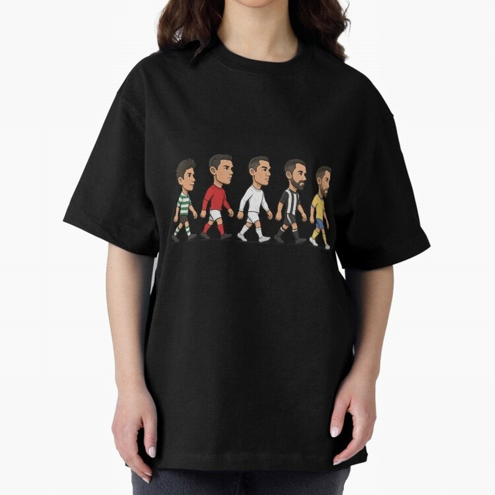 Ronaldo Evolution Sticker ¨C Cartoon Football Art from Sporting to Al-Nassr Oversized T-Shirt Bring Legendary Rivalry Energy to FIFA World Cup 2026 Inspired by CR7 and Messi, England, France and Netherlands Energy, Fan Favorite Moments, National
